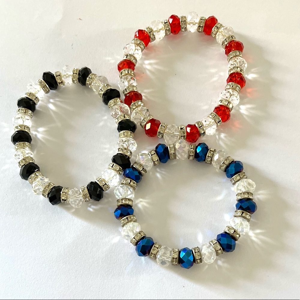 Gorgeous Crystal bracelets- Red, black and blue colors- size:7.5